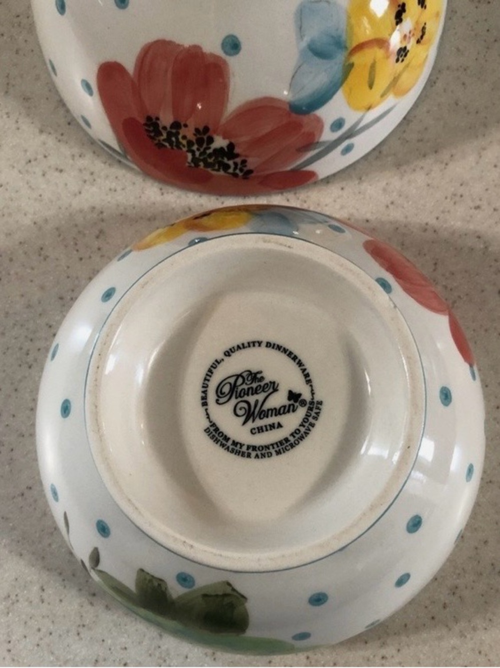 Pioneer Woman Polka Dot Stoneware Bowls set of 2 - Picture 6 of 8
